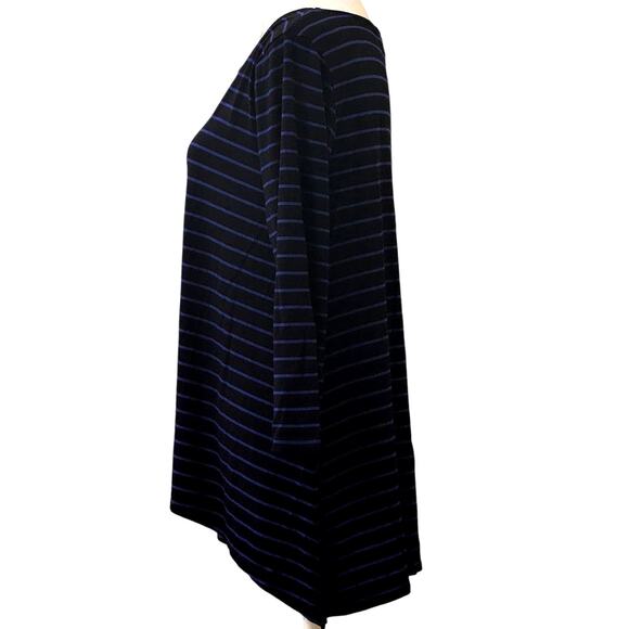 Cable & Gauge Black Blue Striped Tunic Top Handkerchief Hem Long Sleeve Size M - Picture 3 of 9